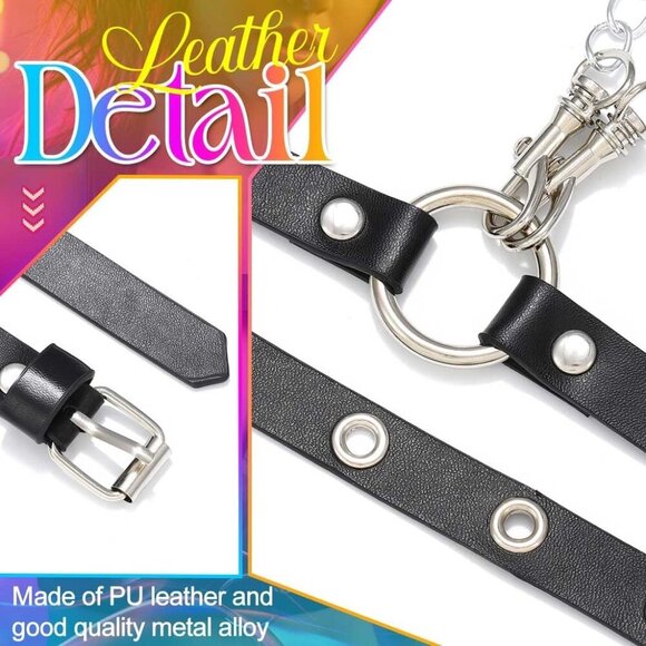 Black Leather Waist Chain Punk Rave Accessories Adjustable for Women - Picture 4 of 7